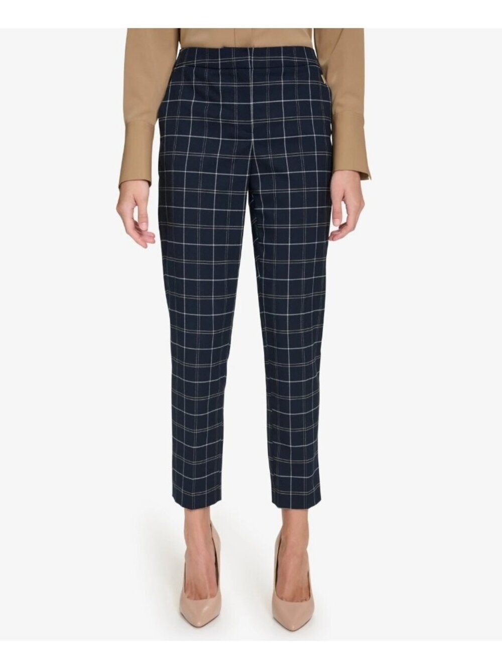 Loft Women's S Navy Windowpane Plaid Ankle Pull on Legging Pants P0527